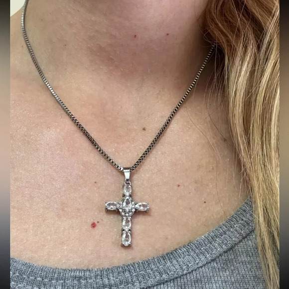 Zara Maria Cross Stainless Steel Waterproof Necklace - Picture 13 of 17